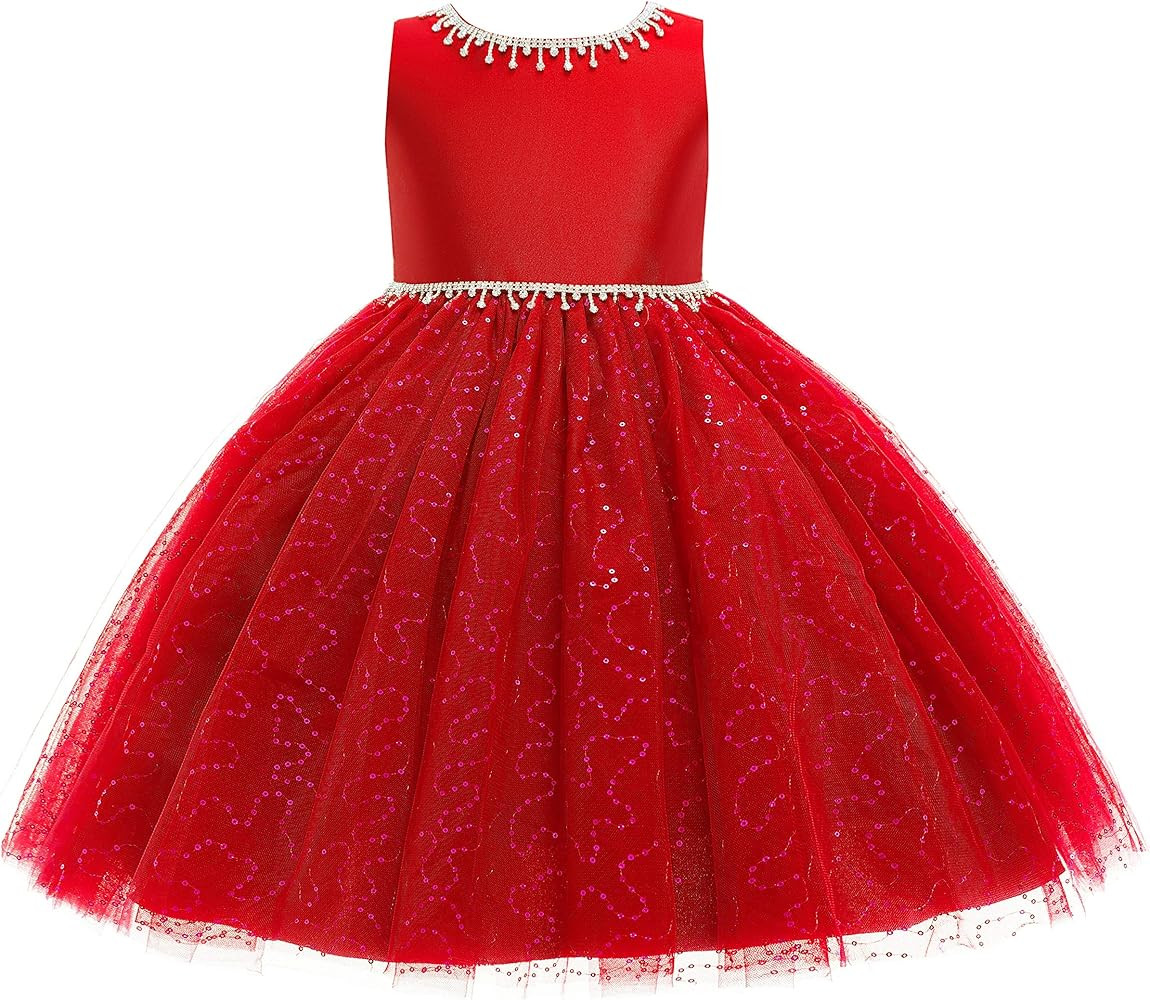 Weileenice Flower Girl Vintage Sequin Dress Kid Sparkly Rhinestone Tulle Formal Wedding Dresses | Amazon (US)