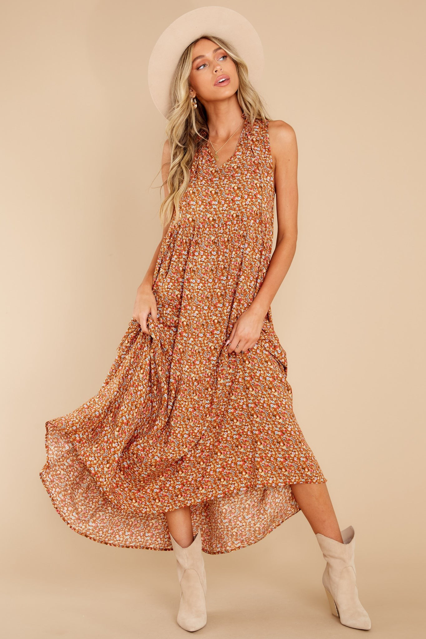 Enduring Love Rust Floral Maxi Dress | Red Dress 