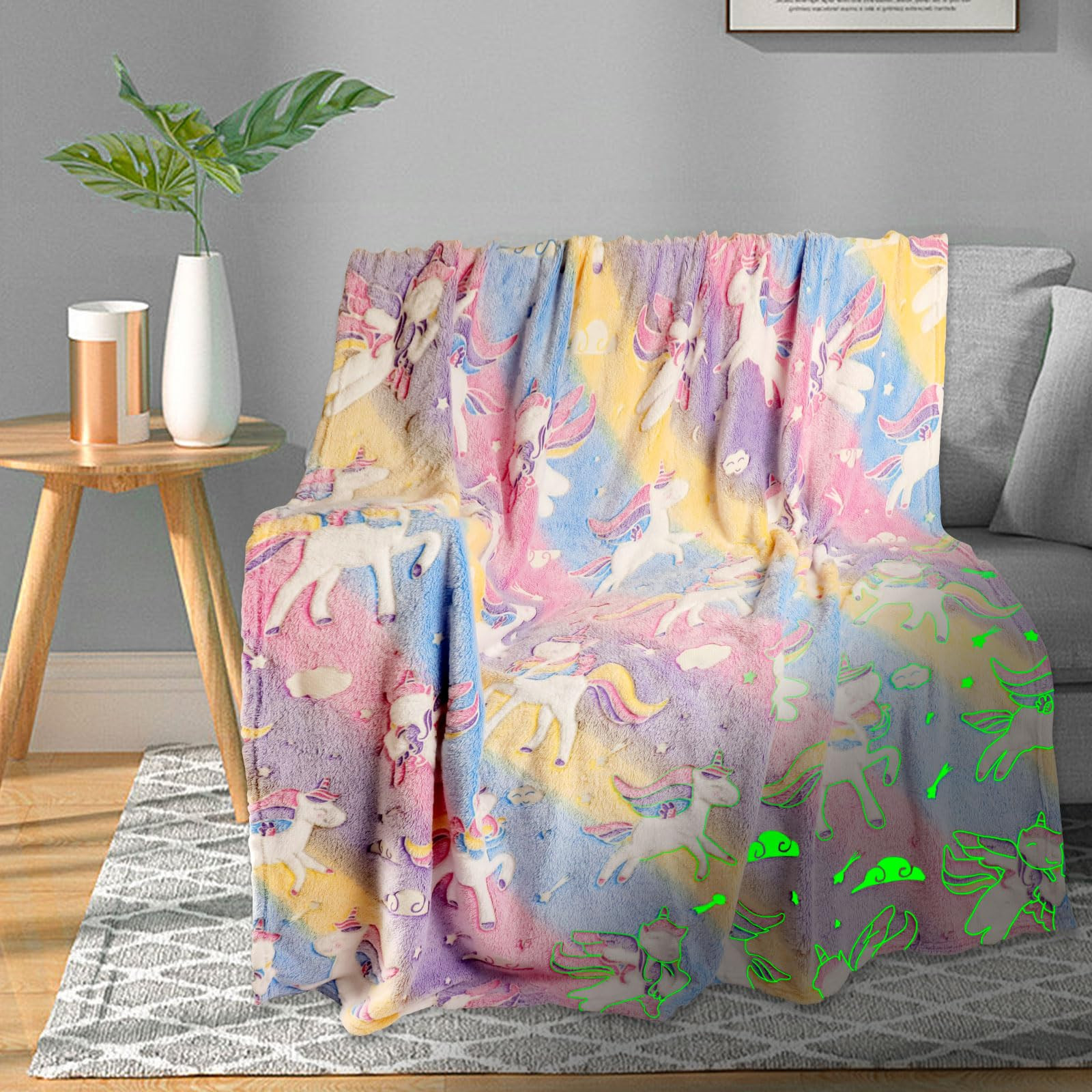 Unicorn Glow in The Dark Kids Blanket, Soft Fleece Throw 50"x60" for Girls & Boys, Ages 3-12 | Amazon (US)