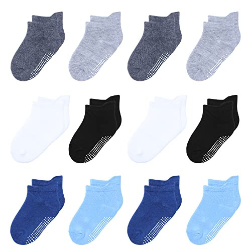 12 Pack Non Slip Kids Toddler Baby Socks with Grips 1-7 Years Boys Girls Cotton Ankle Socks Multi... | Amazon (US)