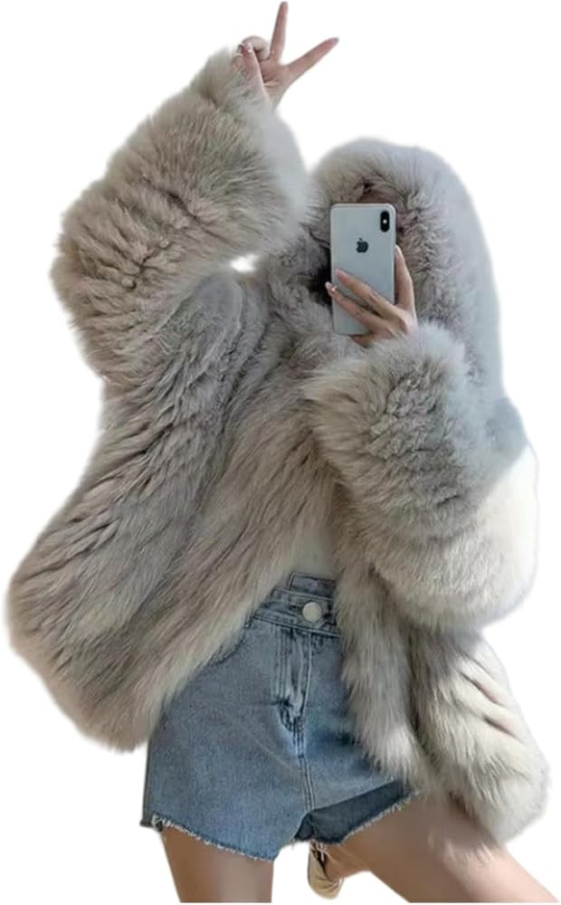 Short White Women's Fashion Faux Fur Coat Soft Overcoat Fluffy Fur Jacket Outwear Sweater With Ha... | Amazon (US)