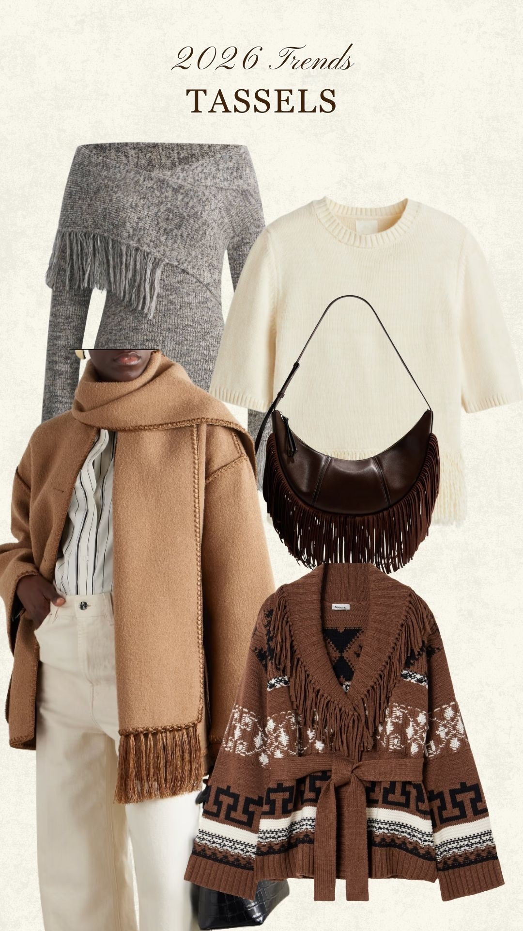 My favourite high-street and luxury pieces for the Tassel trend in 2026. Wrap coat, fringe jumpers and bags. Chic and effortless, on trend style. 

#LTKuk #LTKmodest #LTKwinter