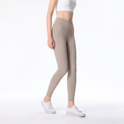 BABYYER Women's Everyday, High-Rise Pocketed Crossover Leggings, Soft Athletic Casual Yoga Pants - Brown(S) | Target