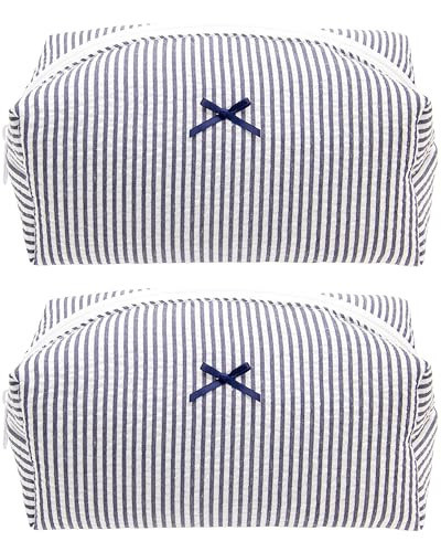 Cozy Makeup Bag for Women,Zipper Cosmetic Pouch,Stripe Navy Blue,2 Pack | Amazon (US)