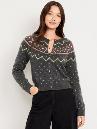 SoSoft Cropped Fair Isle Cardigan Sweater | Old Navy (US)