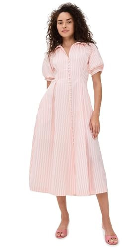 English Factory Women's Seersucker Striped Midi Dress, Pink, XS | Amazon (US)