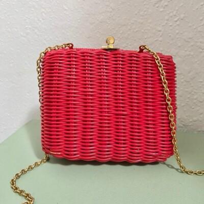 LA REGALE vintage Plastic Wicker Shoulder Bag Cherry Red Gold Chain 5x6x2.5” | eBay US