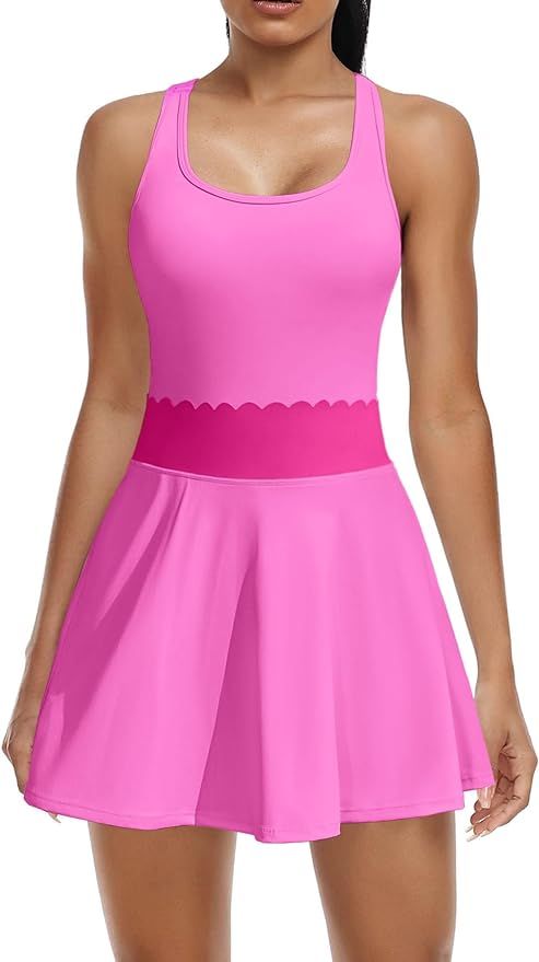 ATTRACO Women's Tennis Dress with Built-in Shorts Scalloped Golf Dress Racerback Athletic Skirts | Amazon (US)
