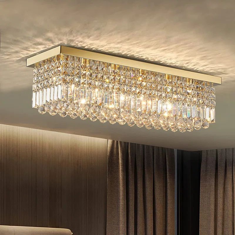 Freddrick 6 - Light Flush Mount Dimmable Gold Chandelier with Crystal Accents | Wayfair North America