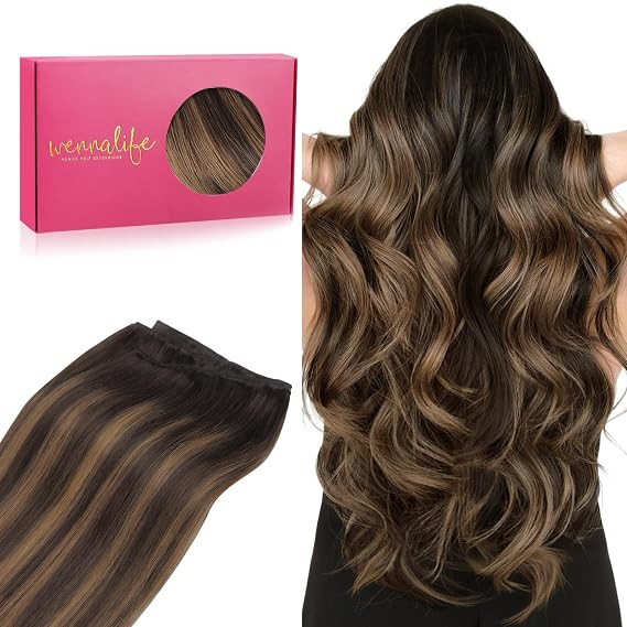 WENNALIFE Sew in Hair Extensions Real Human Hair, Weft Hair Extensions Human Hair 18 Inch 90g Bal... | Amazon (US)