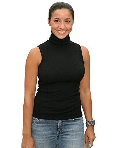 Sunfaynis Black Sleeveless Blouses Tops Turtleneck Shirt for Women High Turtle Neck Tank Top (Black, L) | Amazon (US)