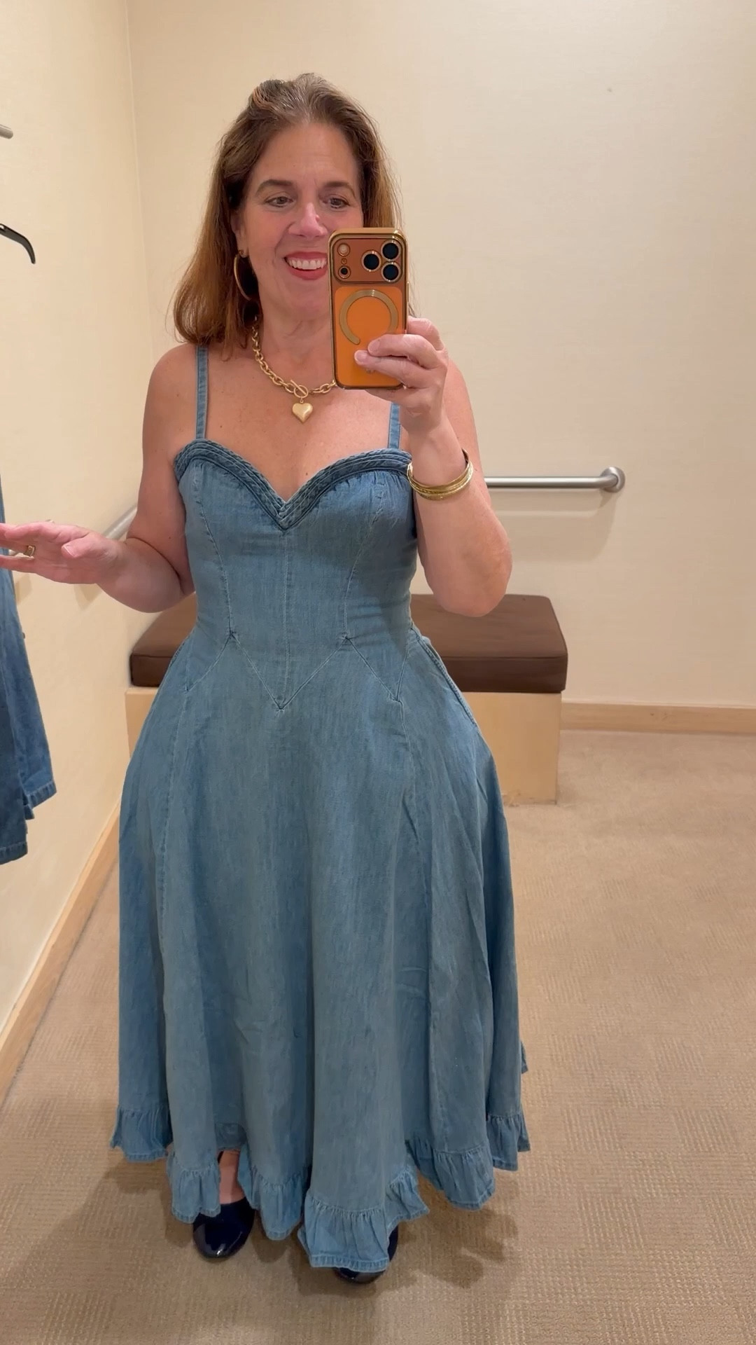 Flirty and femme, this playful maxi dress features a breathable denim fabrication, a classic A-line silhouette, and a sweetheart neckline for a timeless touch. #springdresses

Smocked back
Ruffled trim
Adjustable straps
Invisible zipper closure

Wearing size M for reference 

#LTKFestival #LTKMidsize #LTKOver40