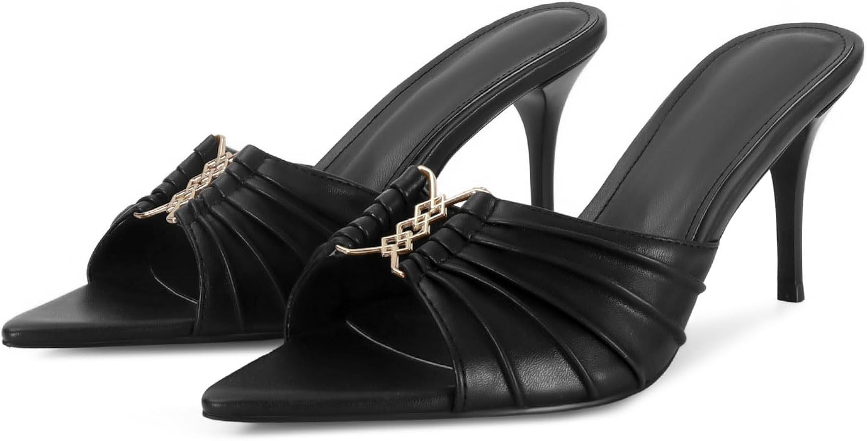 Ruched Kitten Heels for Women 3 Inch Pointed High Heels Sandals Peep Open Toe Slip on Stiletto Pu... | Amazon (US)