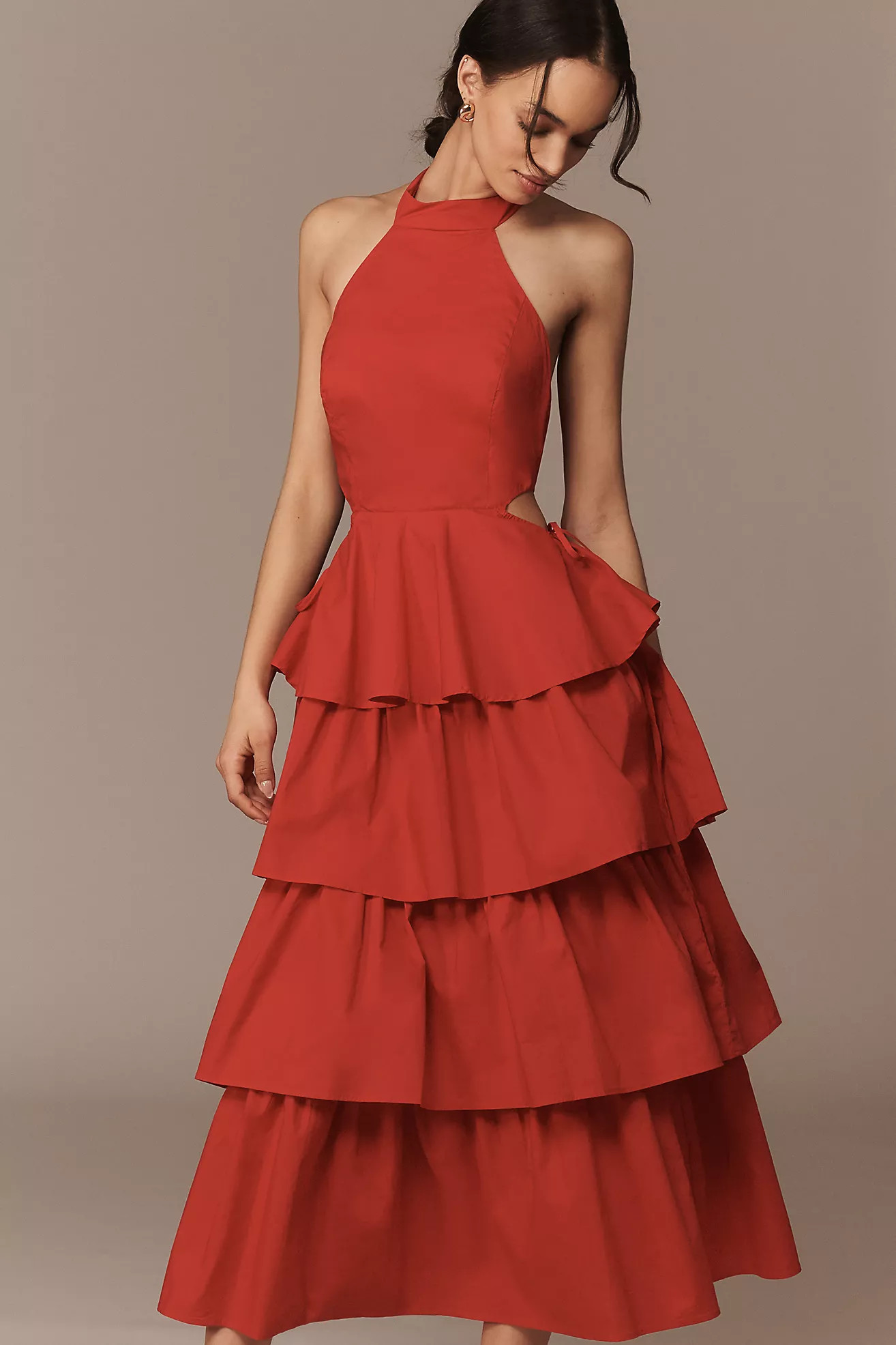 Endless Rose Tiered Halter Cutout Cotton Midi Dress | Anthropologie (US)