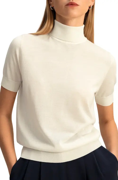 Lilysilk High Neck Short Sleeves Silk Knitted Sweater in White at Nordstrom, Size Large | Nordstrom