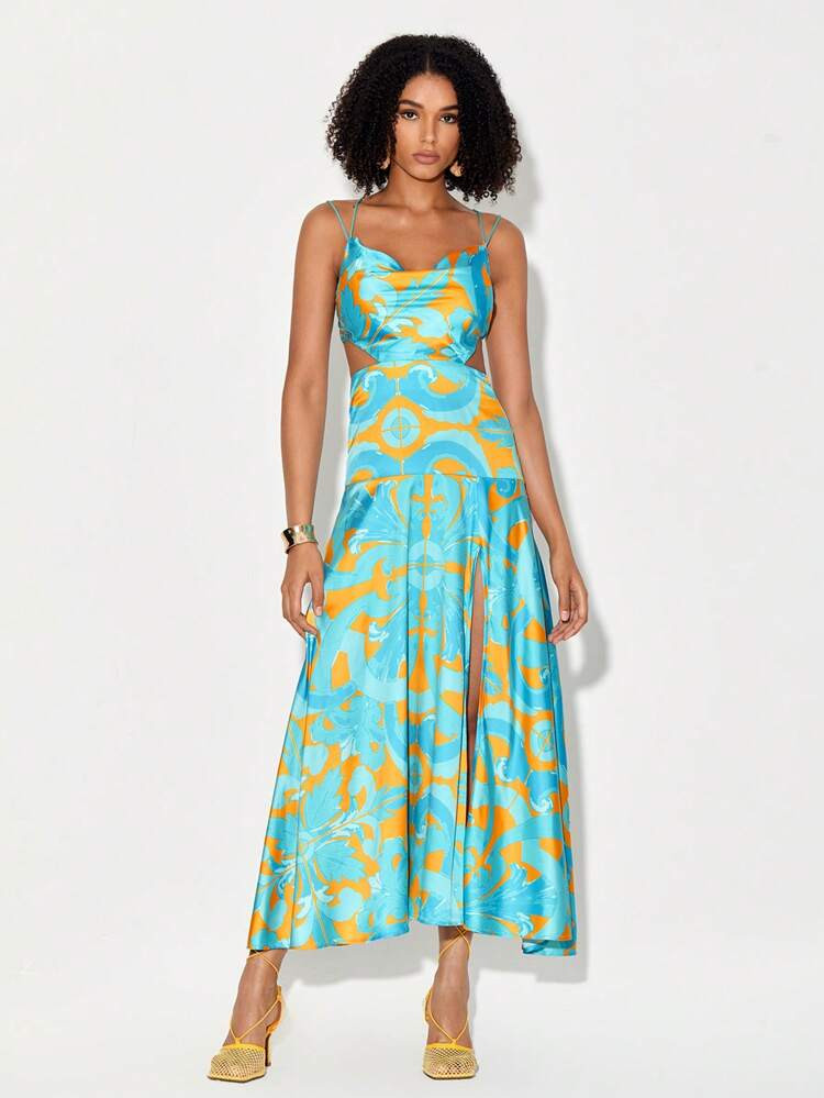 SHEIN X Eva Novielli Allover Print Draped Collar Cami Dress | SHEIN