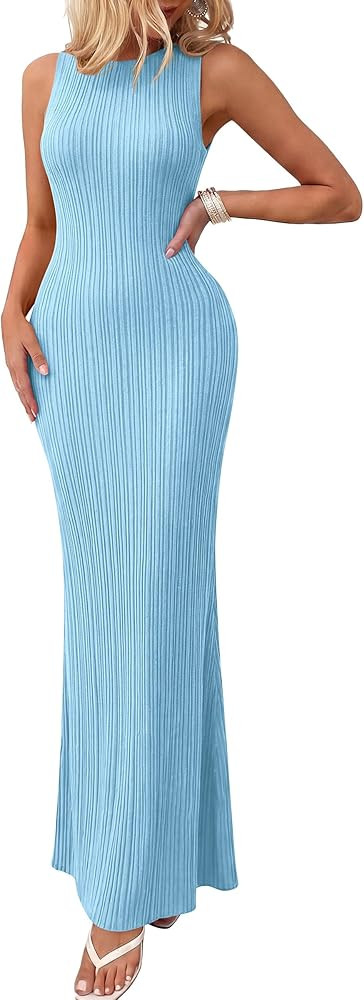 PRETTYGARDEN Women's 2026 Summer Casual Maxi Dresses Ribbed Knit Sleeveless Bodycon Elegant Going... | Amazon (US)