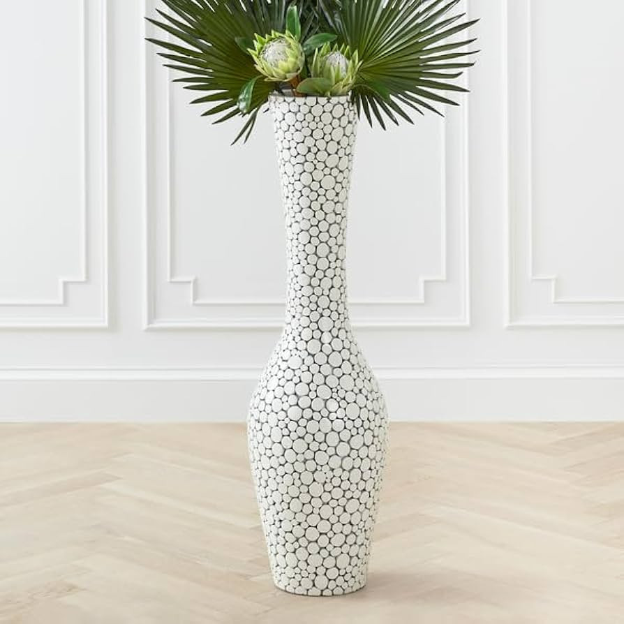 Z Gallerie Olso Home Decor Extra Large Wood and Glass White Floor Vase with Hand-Applied Coin-Sha... | Amazon (US)