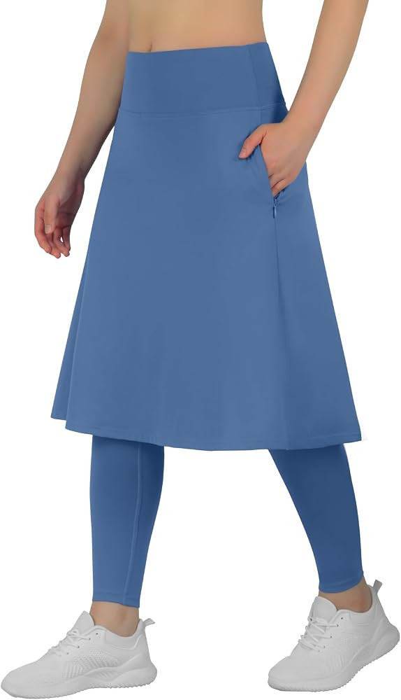 ANIVIVO Women Long Knee Length Skirt with Full Leggings,Skirted Leggings with High Waisted Pocket... | Amazon (US)