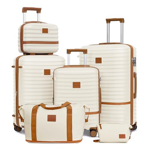 Joyway Luggage Set 3 Piece Suitcase Sets with Spinner Wheel,Hardside Expandable Travel Laggage with TSA Lock (13/20/24/28 White brown | Amazon (US)