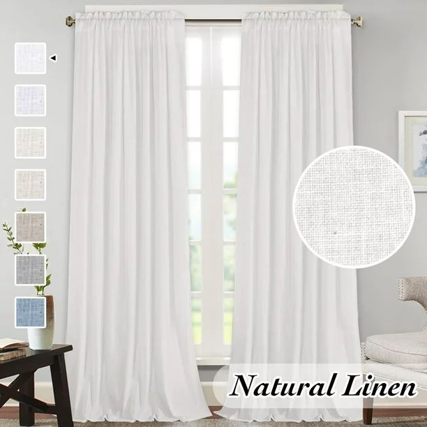 H.VERSAILTEX Linen Blended Sheer Curtains Rod Pocket Window Treatment Light Filtering Curtain Pan... | Walmart (US)