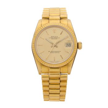 18K Yellow Gold 31mm Oyster Perpetual Datejust President Watch Champagne 68278 | FASHIONPHILE (US)