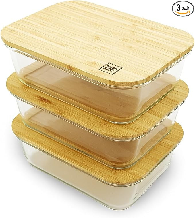 DE Plastic-Free Glass Storage Containers (3-Pack, 51oz) with Bamboo Lids – Eco-Friendly, Airtig... | Amazon (US)