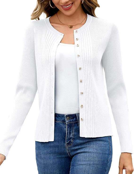 Totatuit Womens Button Down Cardigan Long Sleeve Casual Crewneck Knit Cardigans Sweater Tops | Amazon (US)
