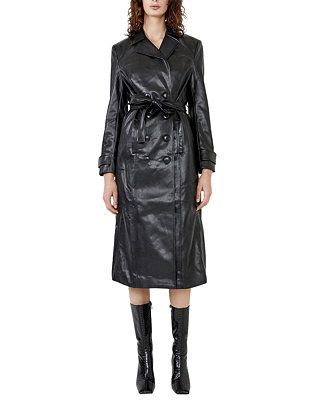 Women's Faux-Leather Trench Coat | Macys (US)