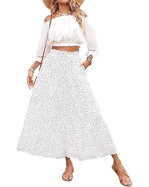 ZESICA Women's 2024 Bohemian Floral Printed Elastic Waist A Line Maxi Skirt with Pockets | Amazon (US)