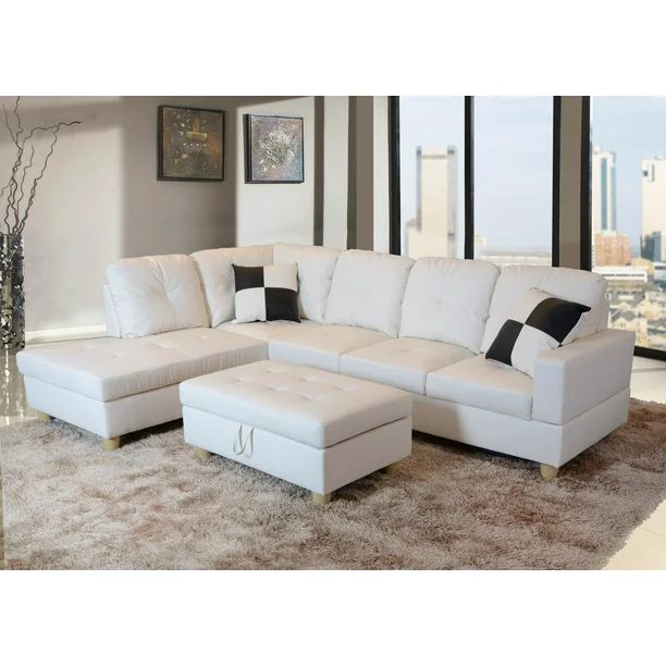 Raphael Faux Leather Left Facing Sectional Sofa With Ottoman, Multiple Colors | Walmart (US)