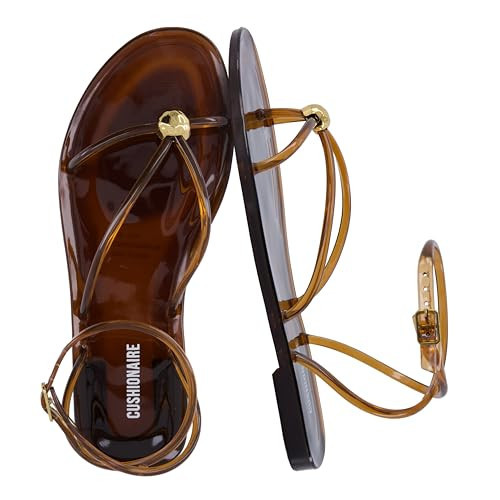 CUSHIONAIRE Vita Jelly Sandals for Women, Casual Lightweight Womens Strappy Sandals with Adjustable Buckle Strap and Gold Hardware Accent | Amazon (US)
