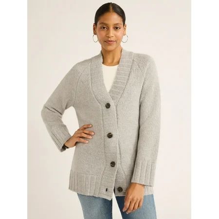 Scoop Women s Oversized V Neck Cardigan Sweater Midweight Sizes XS-XXL | Walmart (US)