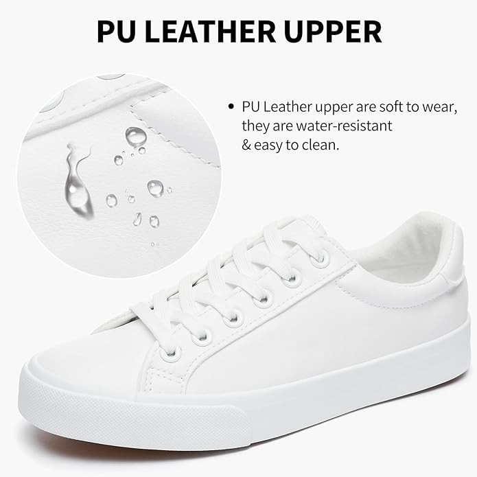 SERNIAL Womens White Tennis Shoes PU Leather Sneakers Casual Walking Shoes for Women | Amazon (US)