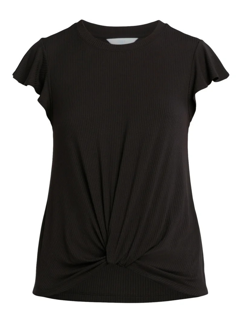 Time and Tru Women's Twist Front Top with Flutter Sleeves, Sizes XS-XXXL | Walmart (US)
