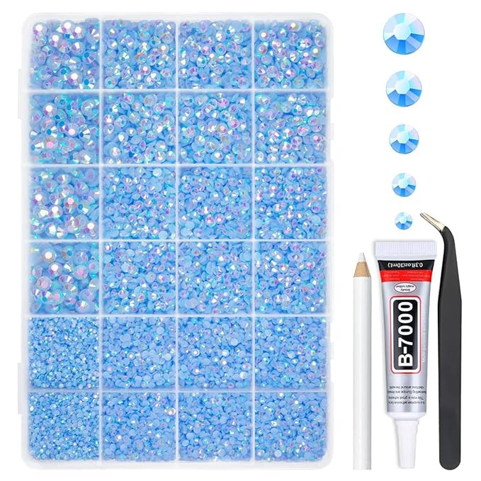 qiipii Light Blue AB Resin Rhinestones w B7000 Jewelry Glue for Bedazzling Crafting 2mm-6mm Flatb... | Amazon (US)
