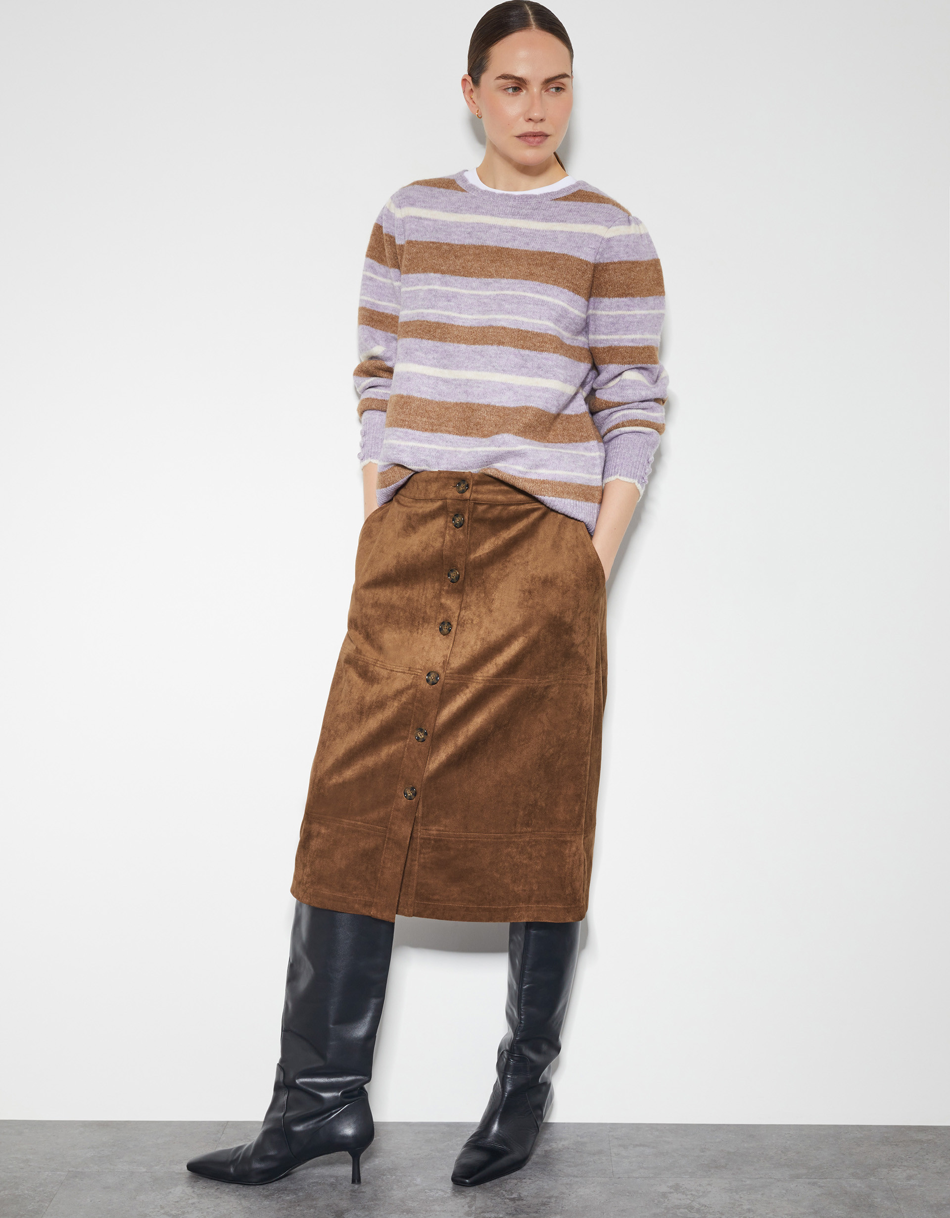 Amber Suedette Pencil Skirt Brown | Monsoon (UK)