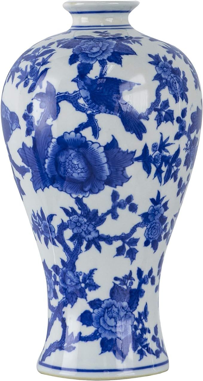 A&B Home 13'' Blue White Porcelain Jar Flower Planter Pot Home Decor Vase Hand Painted Floral Pri... | Amazon (US)