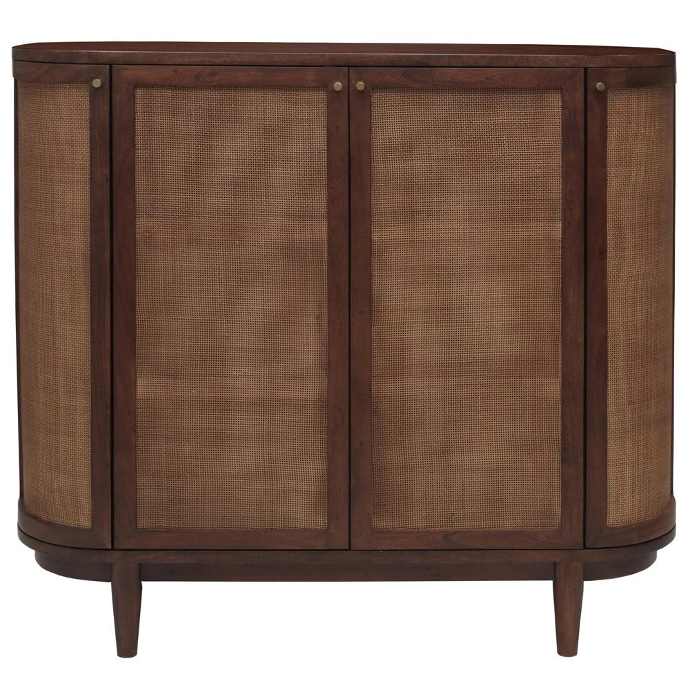 Daphne Mid Century Dark Acacia Wood Woven Cane Rattan Sideboard | Kathy Kuo Home
