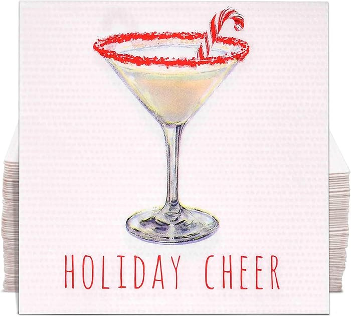 100 Pcs Christmas Holiday Cheer Cocktail Beverage Napkins Disposable Paper Xmas Martini Cups Dess... | Amazon (US)