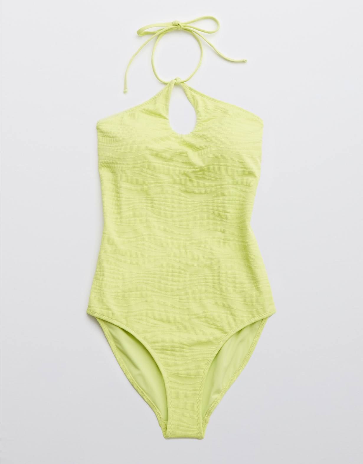 Aerie Jacquard Halter One Piece Swimsuit | American Eagle Outfitters (US & CA)