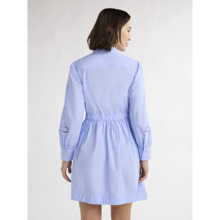 Free Assembly Women’s Cotton Tie Front Mini Dress with Long Sleeves, Sizes XS-XXXL | Walmart (US)