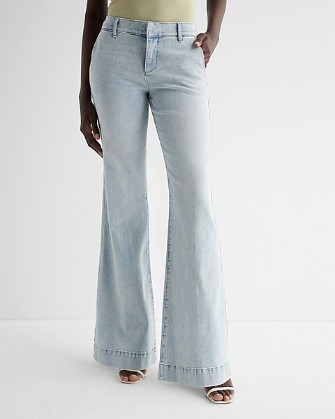 Mid Rise Light Wash Tall Hem 70s Flare Jeans | Express