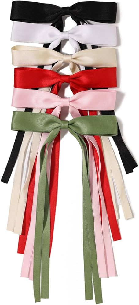 LFOUVRE Bow Hair Clips for Women, Ribbon Hair Bows for Women, 6pcs Tassel Hair Bow Clips, Claw Ha... | Amazon (US)