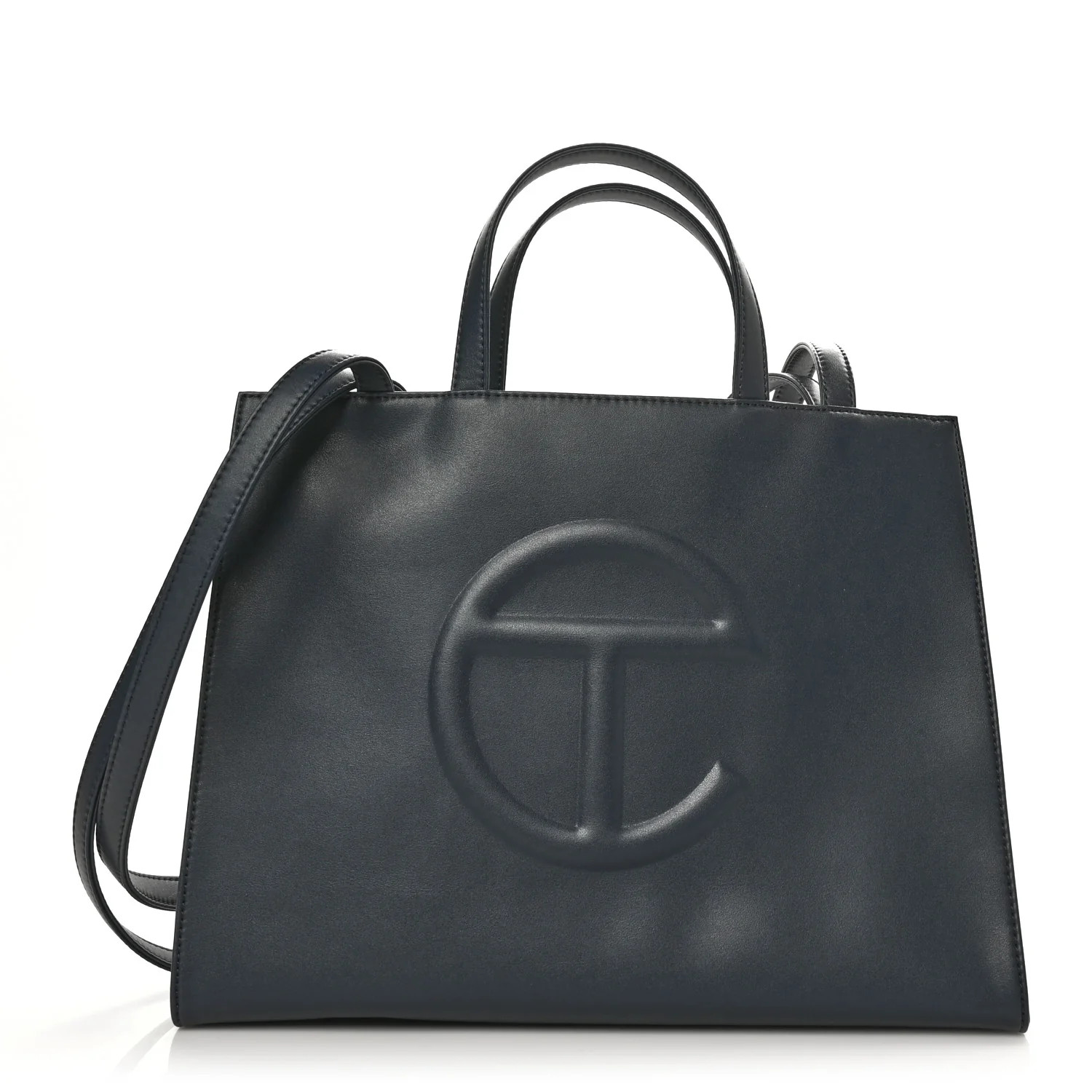 TELFAR Vegan Leather Medium Shopping Bag Navy | FASHIONPHILE (US)
