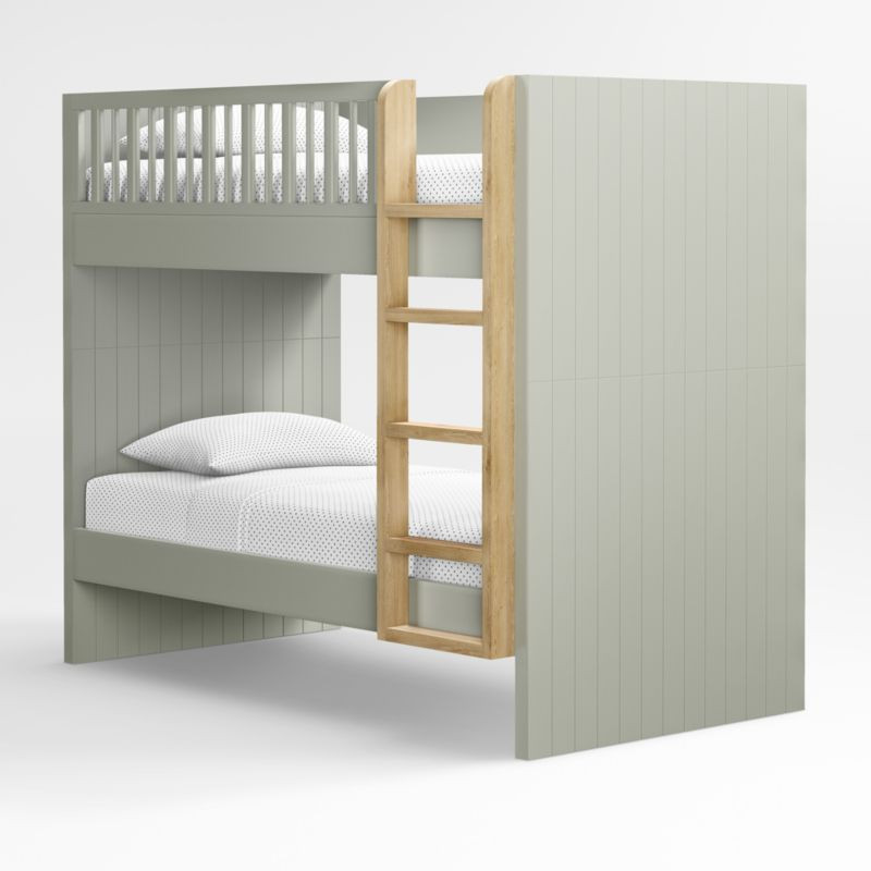 Finn Sage Green Wood Kids Bunk Bed with Oak Wood Ladder + Reviews | Crate & Kids | Crate & Barrel