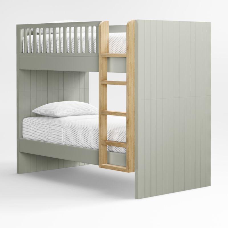 Finn Sage Green Wood Kids Bunk Bed with Oak Wood Ladder | Crate & Kids | Crate & Barrel