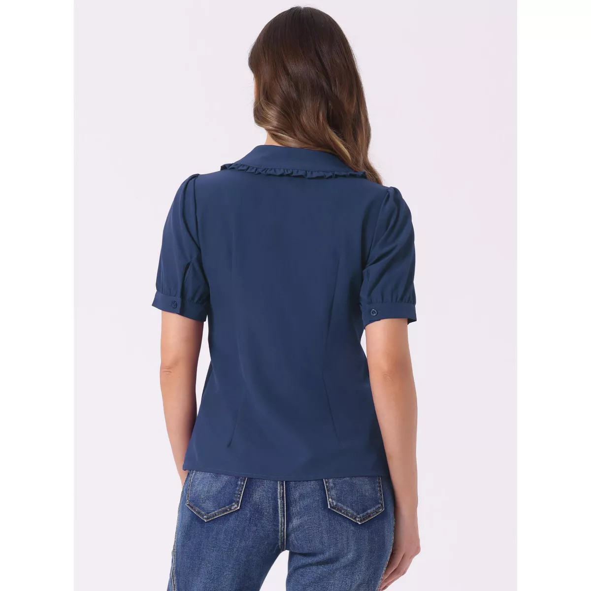 INSPIRE CHIC Women's Peter Pan Collar Puff Short Sleeve Button Cuff Elegant Blouse | Target