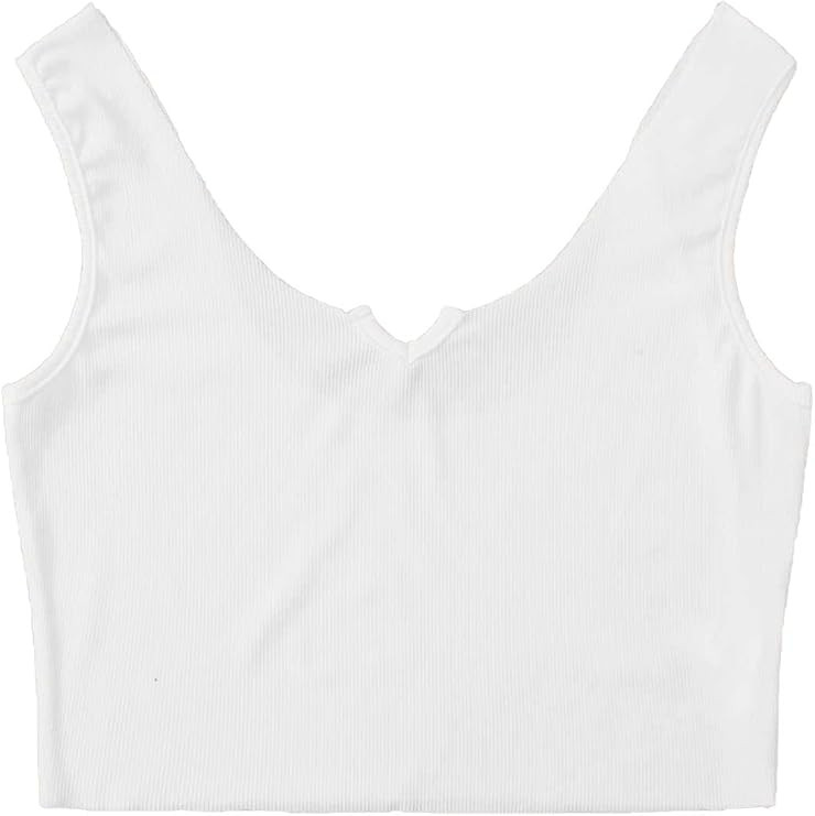 Verdusa Women's Sleeveless Notched Neck Rib Knit Crop Tank Top | Amazon (US)