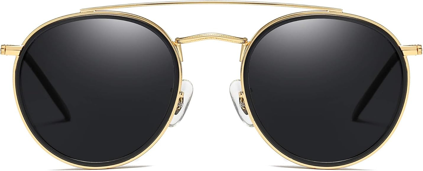 JIM HALO Small Polarized Round Sunglasses for Women Vintage Double Bridge Frame | Amazon (US)